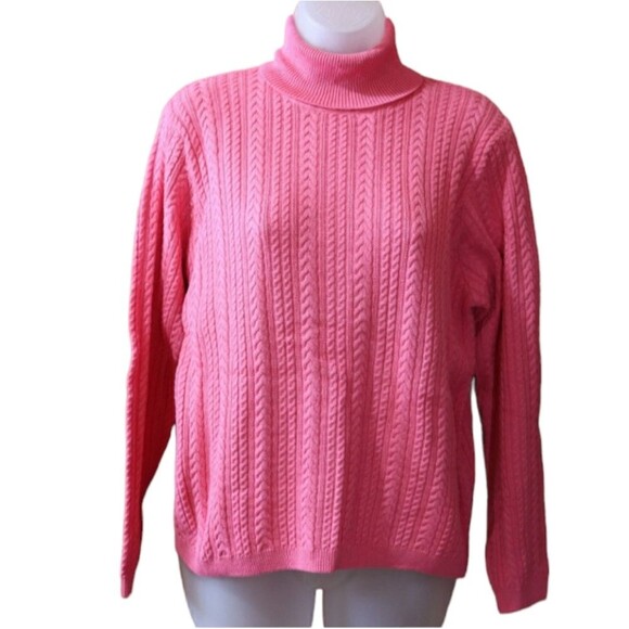 Wainscott VTG Pink Cable Knit Turtle Neck Pullover Sweater Large - Picture 1 of 13